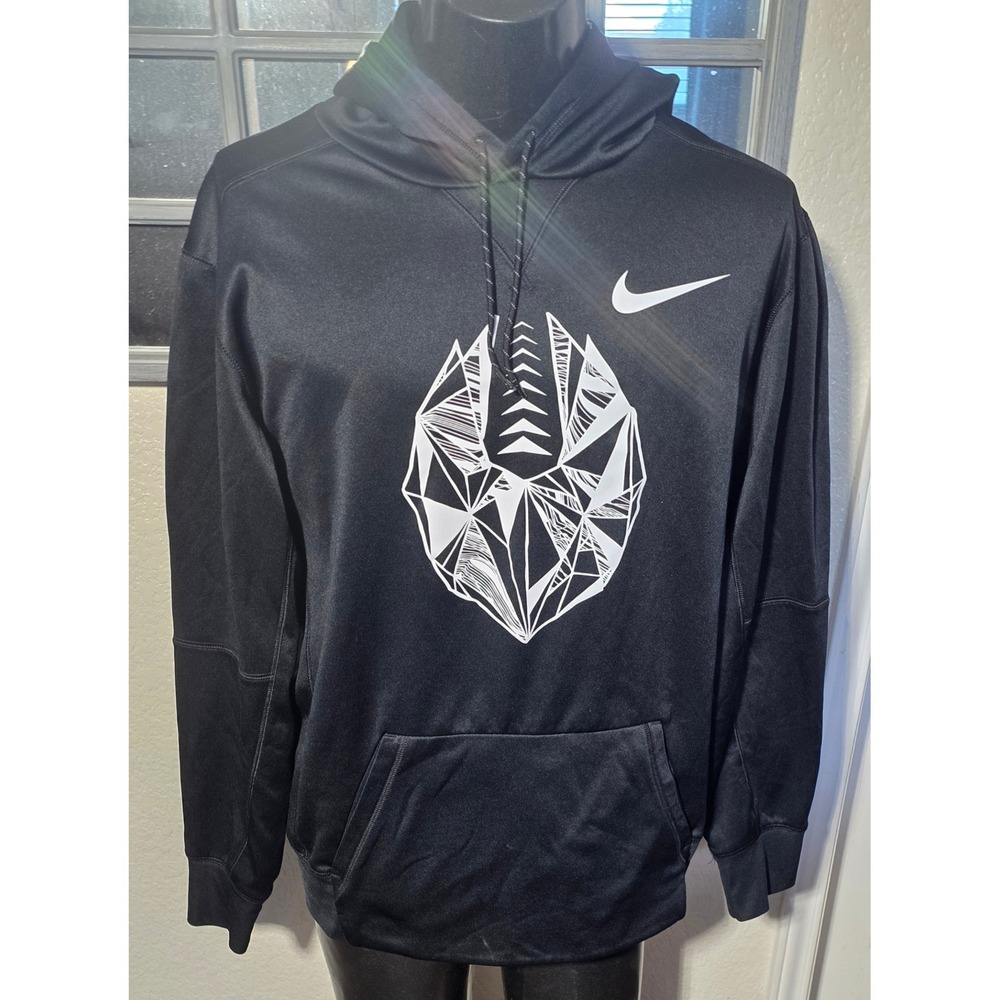 Nike Football Therma-FIT Hoodie Black Geometric Graphic 905957-010 Mens Large